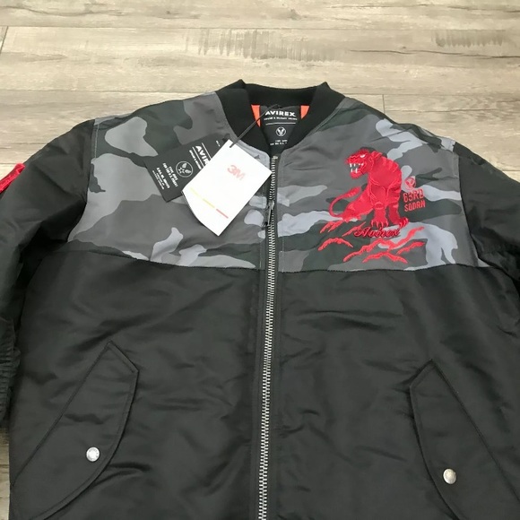 Avirex MA-1 3M Water Resistant 63rd SQRDRN Bomber Jacket Tiger Red Black - Picture 6 of 10